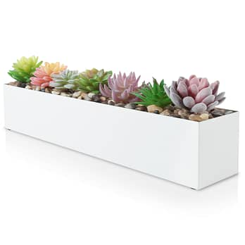 White Stainless Steel Rectangular Planter – 16″